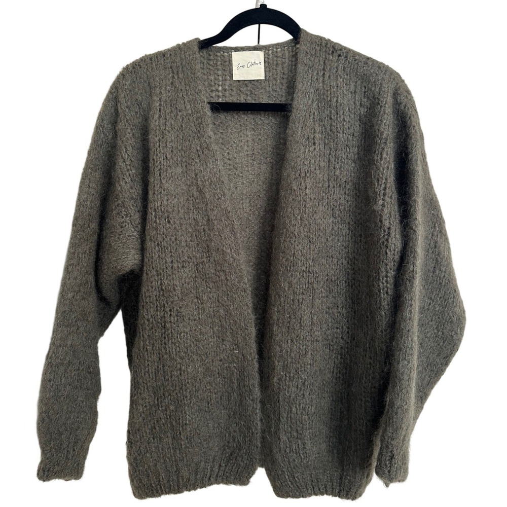 Easy Clothes Italy Mohair Wool Blend Open Front Cardigan Sweater Grey Green OS